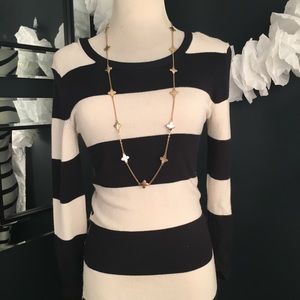 Black & white striped sweater dress.